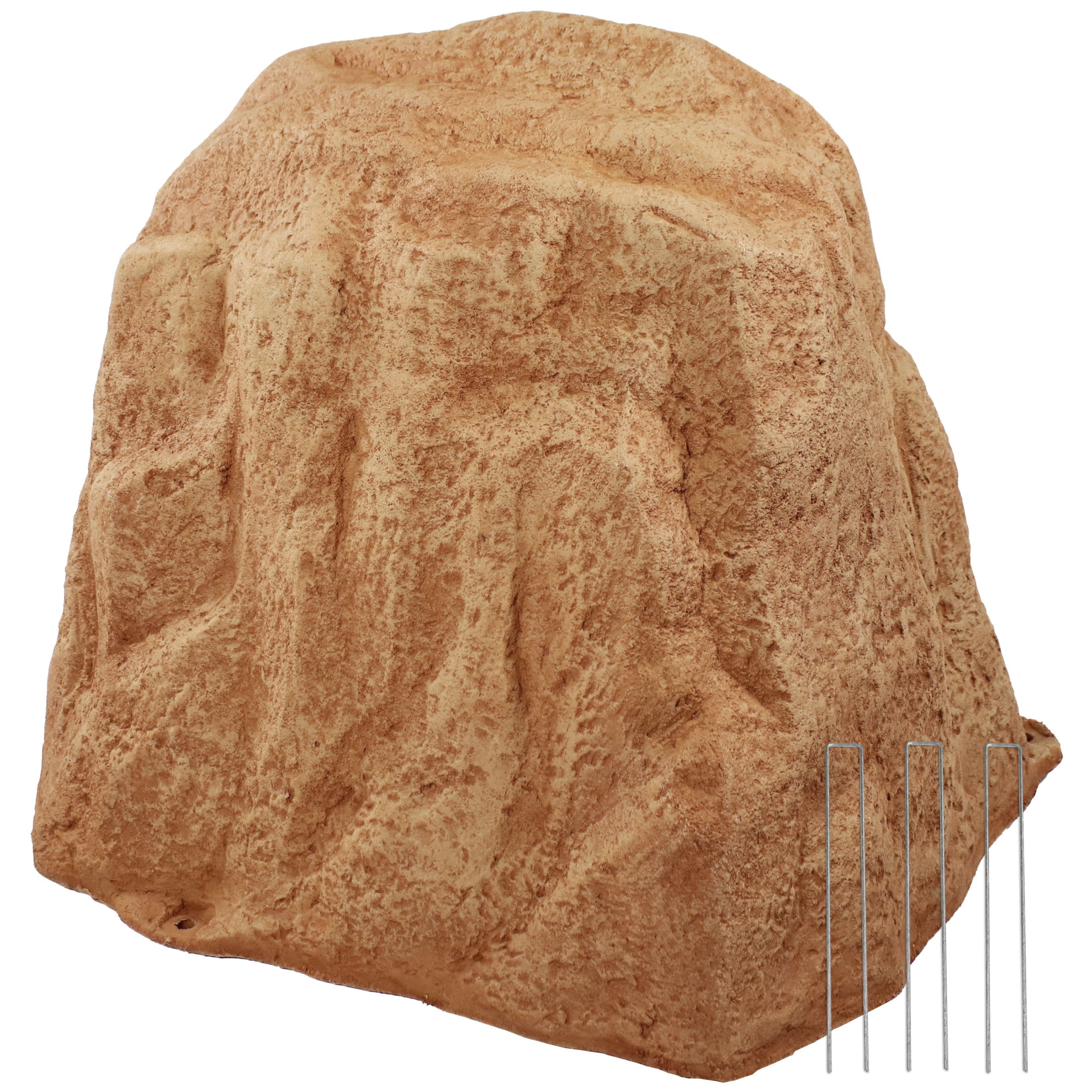Sand Polyresin Faux Landscape Rock Cover with Metal Stakes