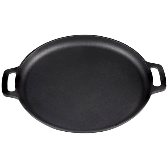 Sunnydaze Pre-Seasoned Round Cast Iron Griddle/Pizza Pan with Handles, 13.75"