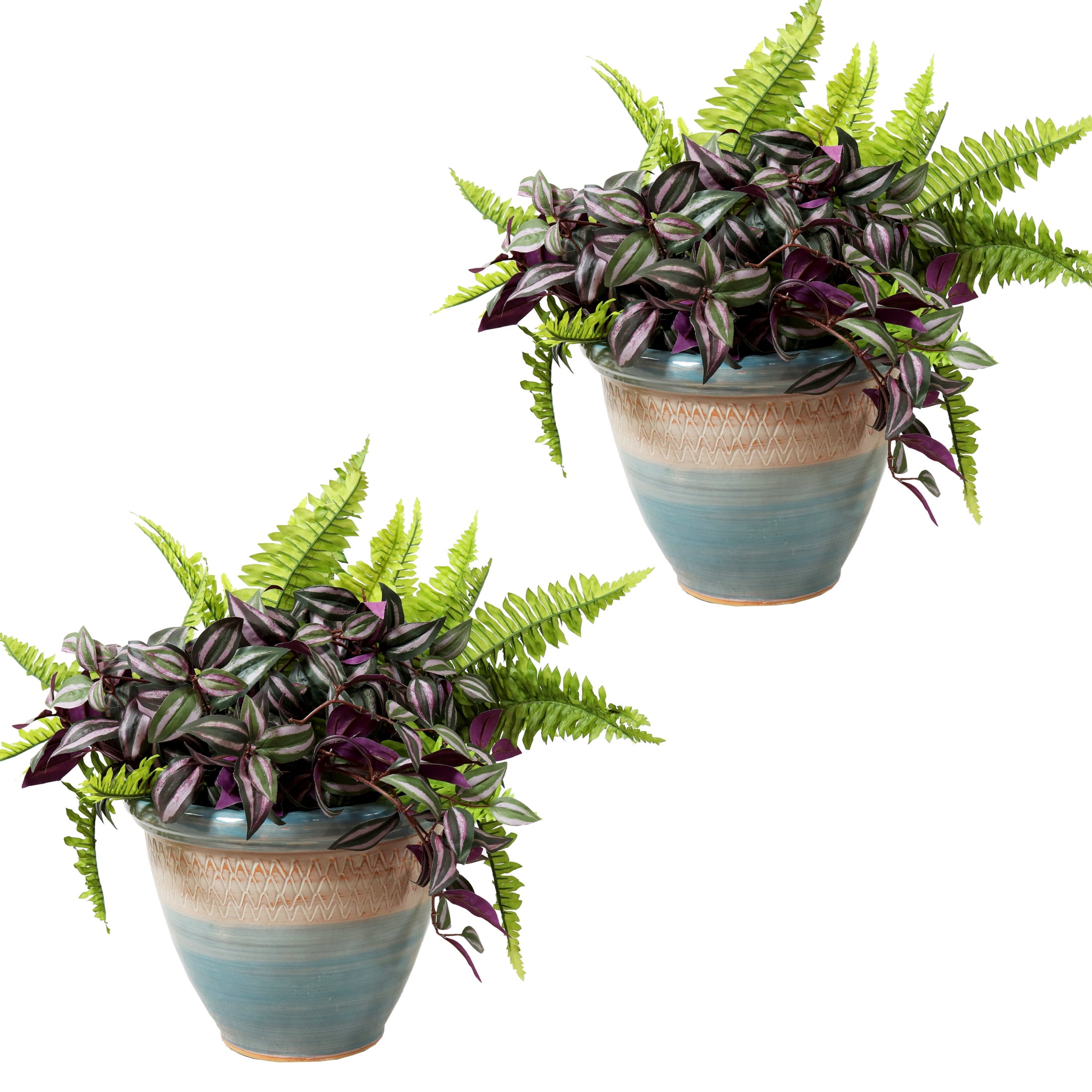 Sunnydaze Purlieu 12" x 12" x 10" Round Shoreline Ceramic Outdoor Planter 2-Count