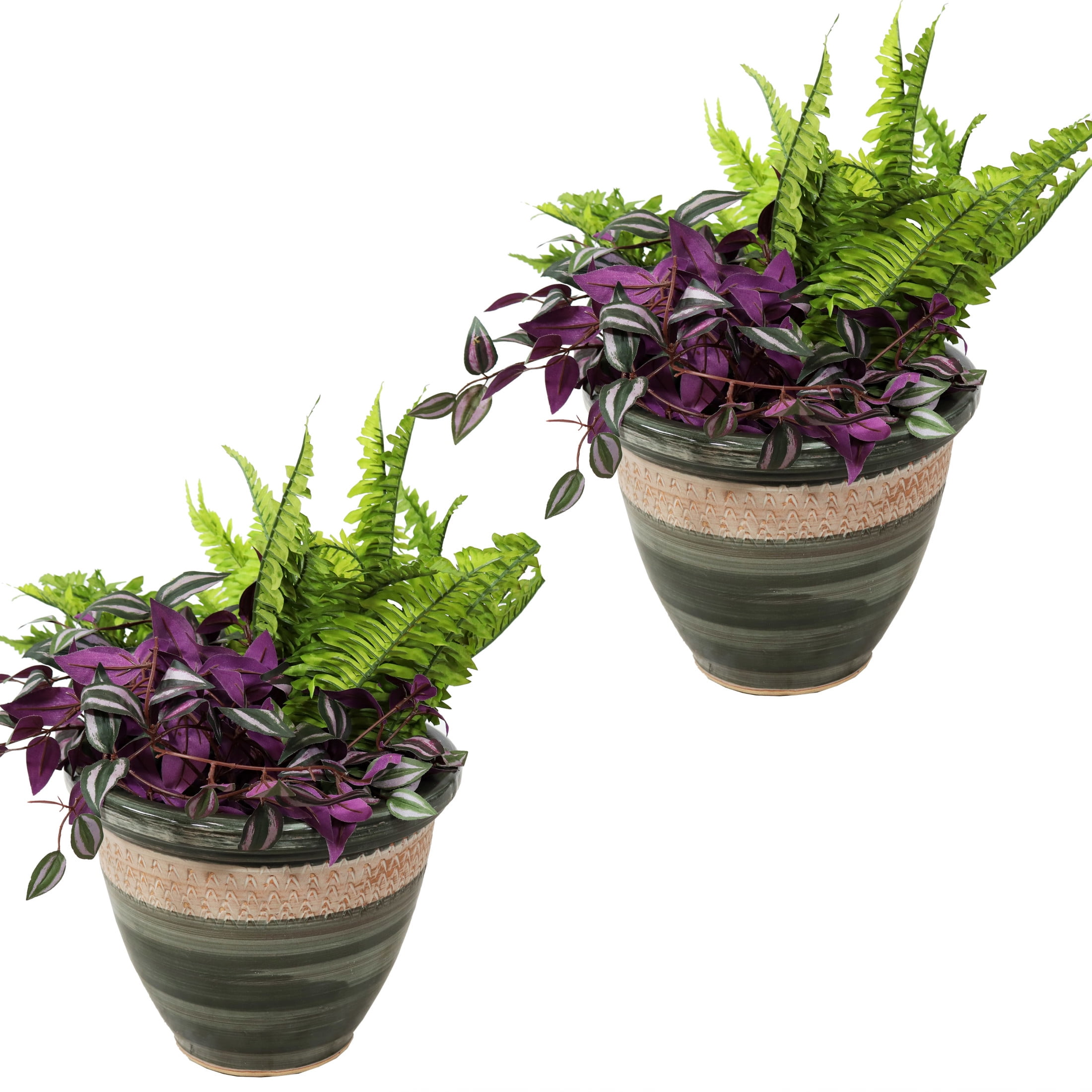 Sunnydaze Purlieu 12" x 12" x 10" Round Tempest Ceramic Outdoor Planter 2-Count