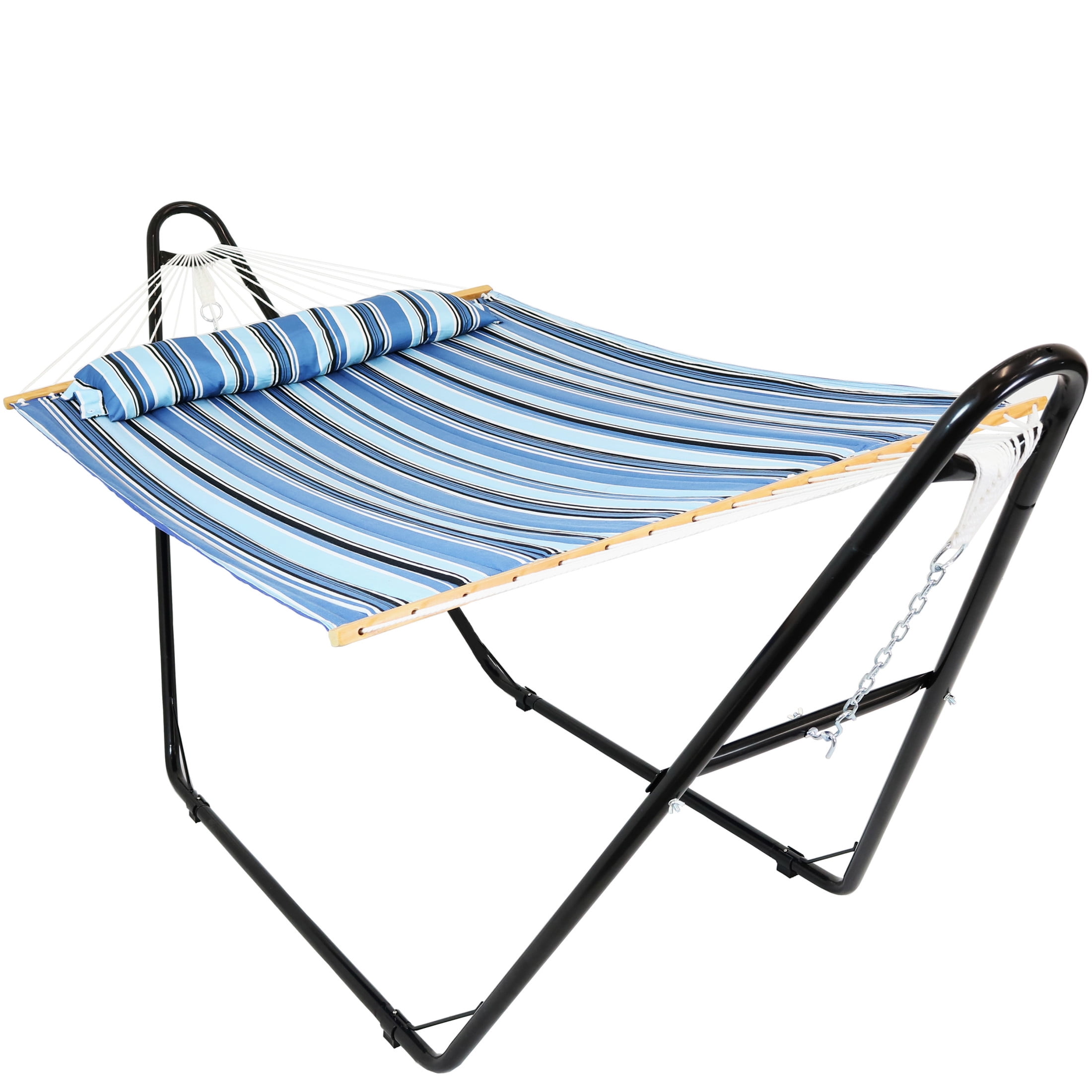 Misty Beach Blue Quilted Polyester Hammock with Steel Stand
