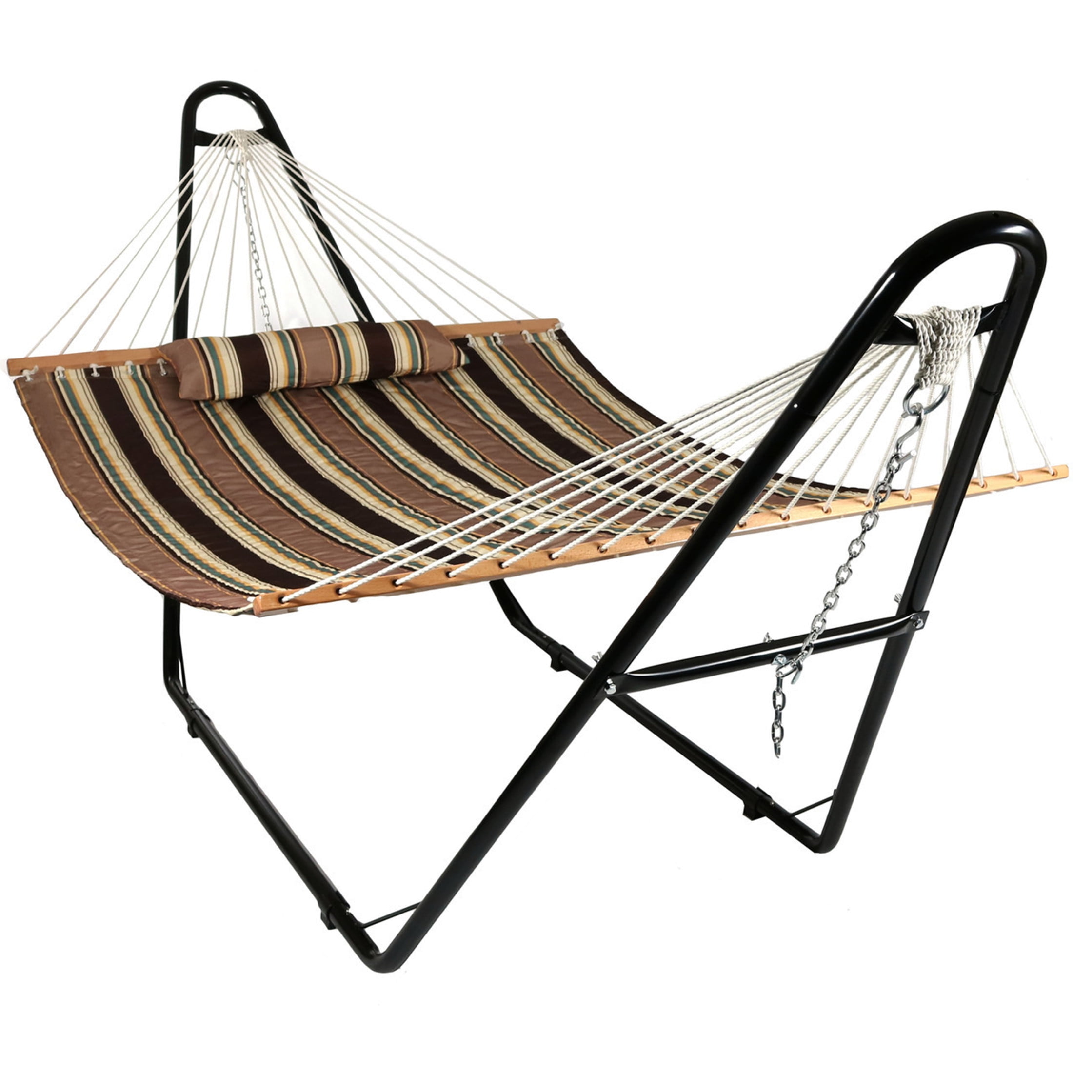 Sandy Beach Quilted Polyester Hammock with Black Steel Stand