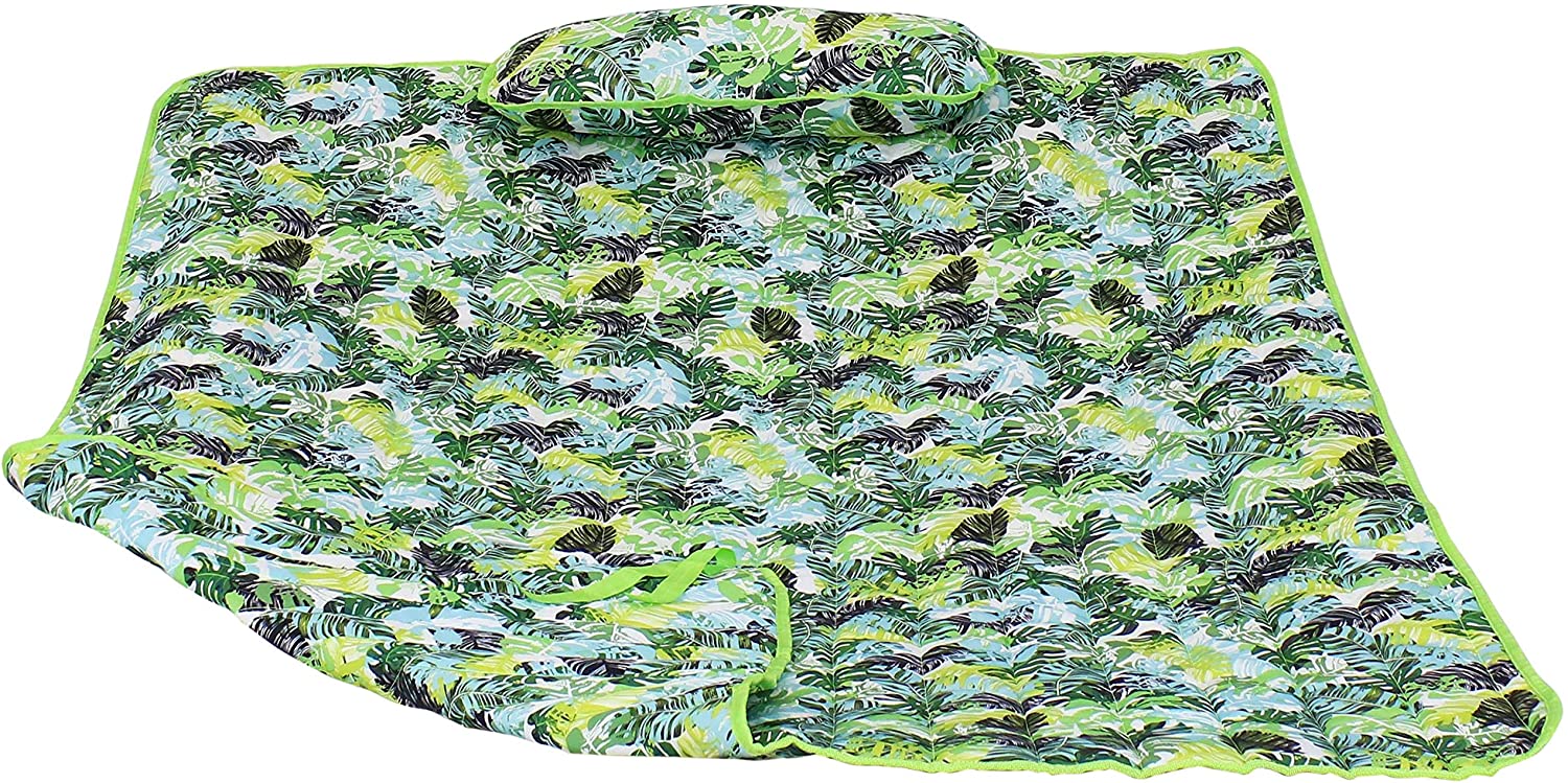 Sunnydaze Quilted Hammock Pad and Pillow Set Tropical Greenery