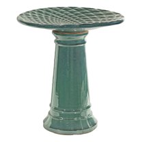 Sunnydaze Rennes Freestanding Ceramic Outdoor Bird Bath, UV-Resistant Turquoise Finish