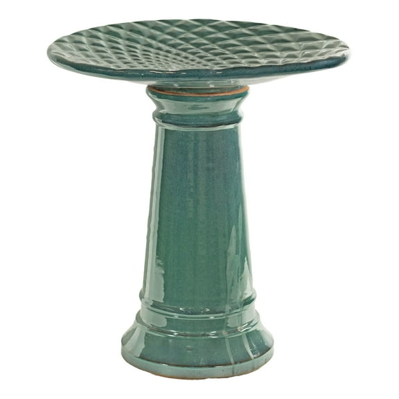 Sunnydaze Rennes Freestanding Ceramic Outdoor Bird Bath, UV-Resistant Turquoise Finish
