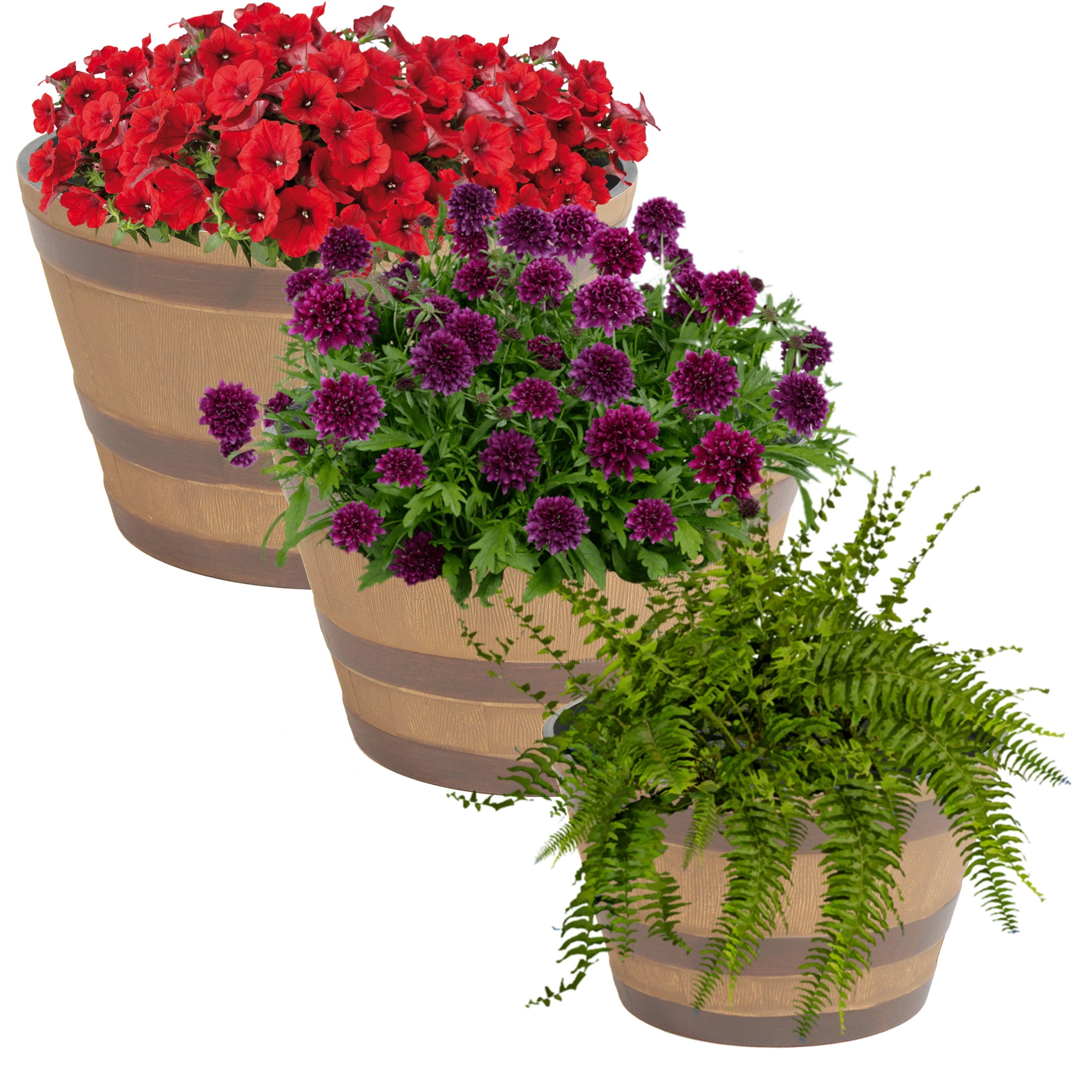 Rustic Cask Brown Resin Planter Set for Outdoor Elegance
