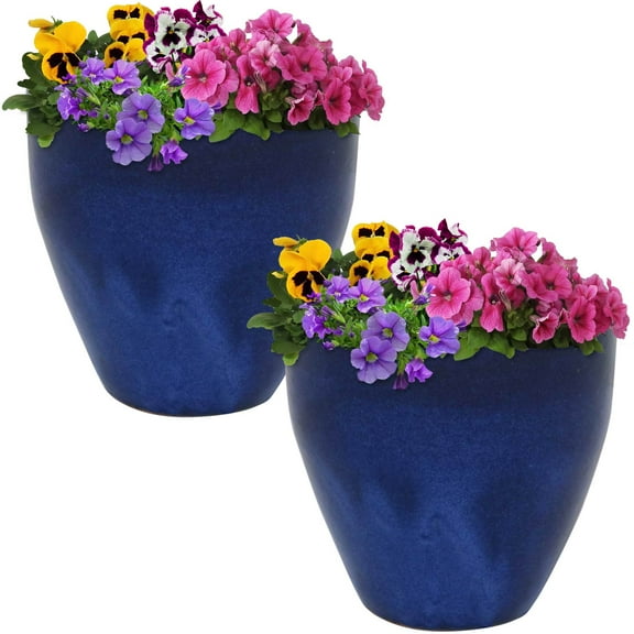 Sunnydaze Resort 10.25" x 10.25" x 10" Round Imperial Blue Ceramic Outdoor Planter 2-Count