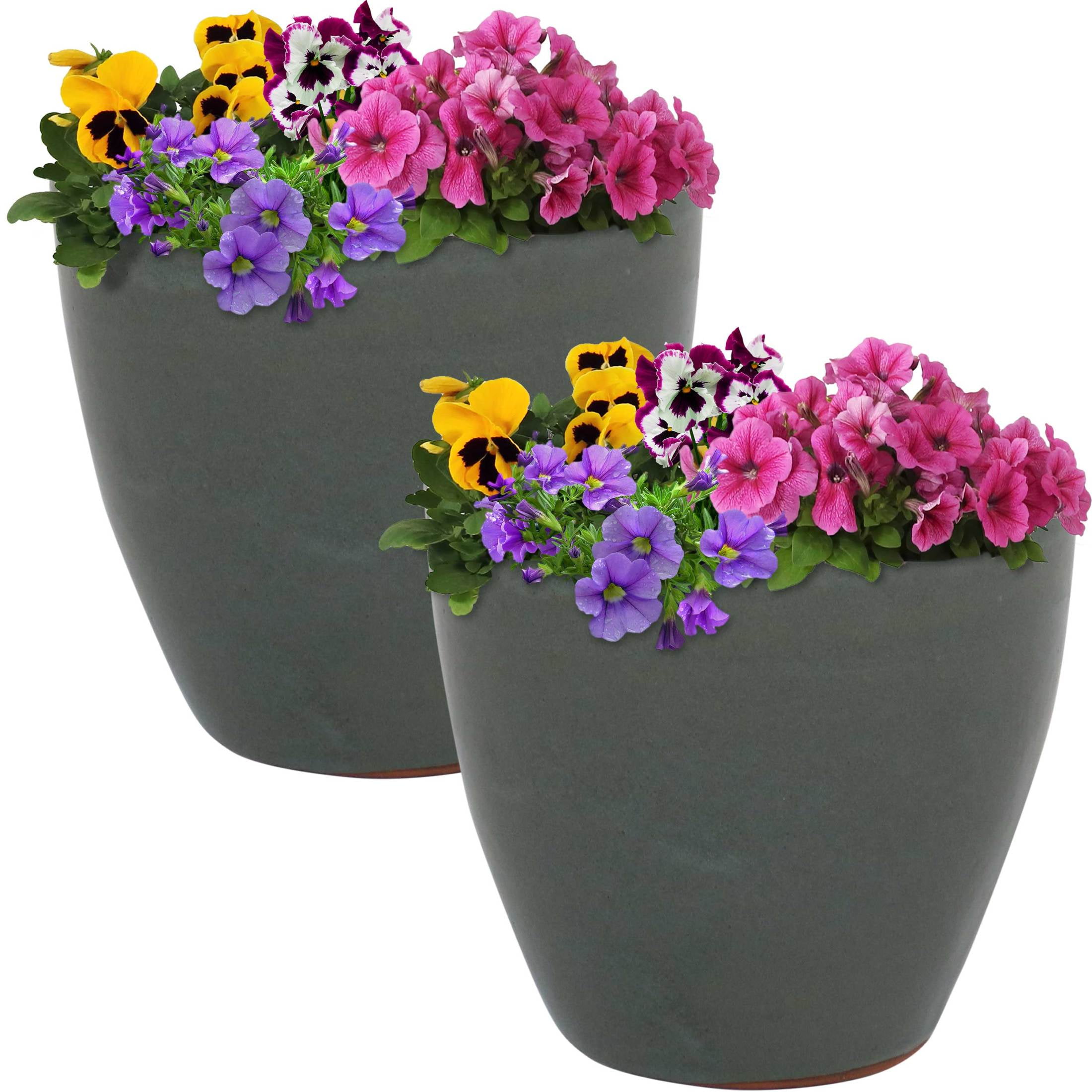 Sunnydaze Resort 8.5" x 8.5" x 8" Round Gray Ceramic Outdoor Planter 2-Count