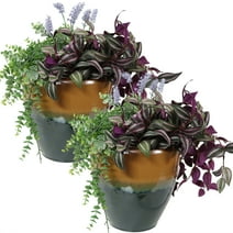 Sunnydaze Resort Ceramic Indoor/Outdoor Flower Pot Planter - Forest Lake Green - 10" - Set of 2