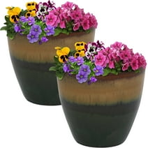 Sunnydaze Resort Ceramic Indoor/Outdoor Flower Pot Planter - Forest Lake Green - 8" - Set of 2
