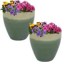 Sunnydaze Resort Ceramic Indoor/Outdoor Flower Pot Planter - Seafoam - 10" - Set of 2