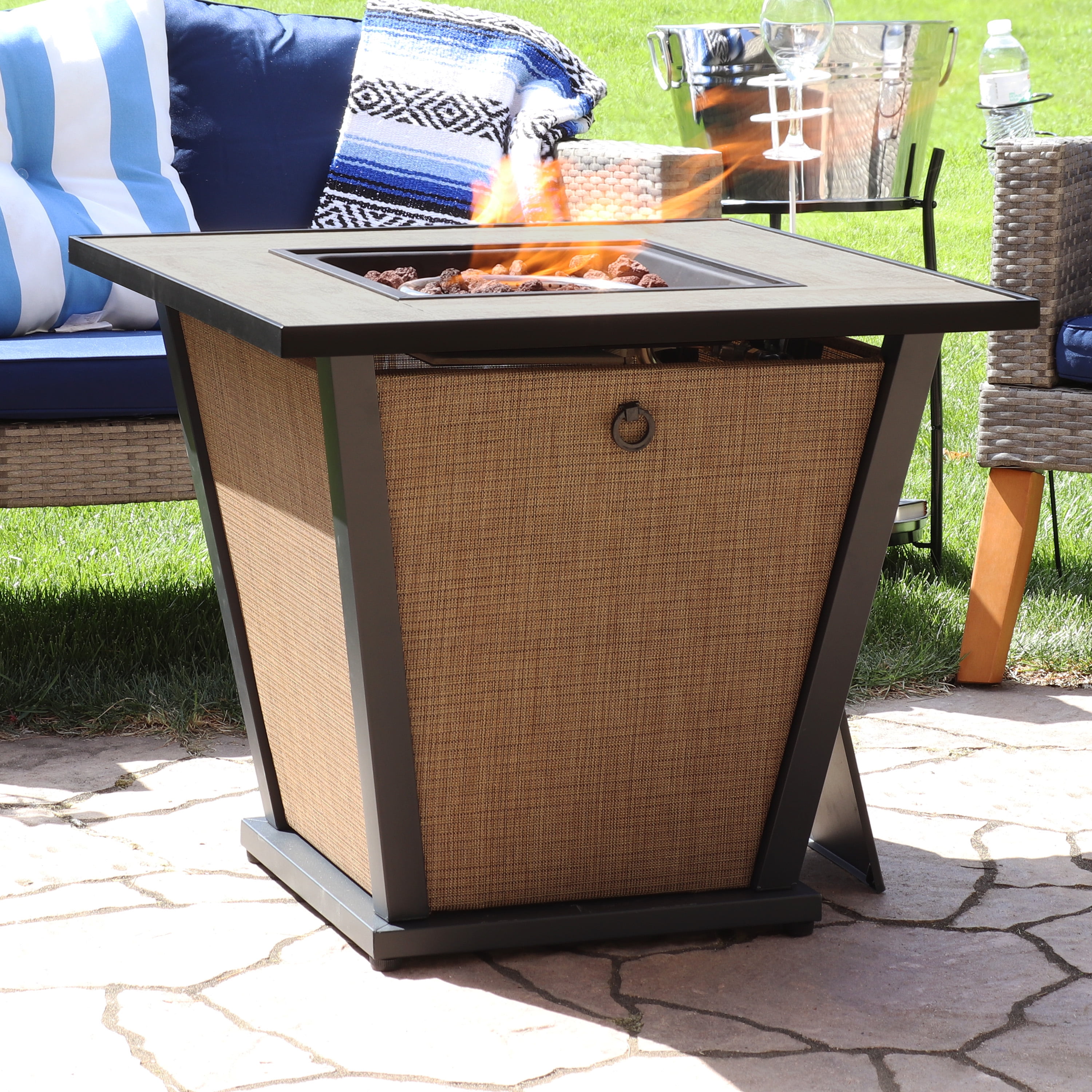 Brown Metal Propane Gas Fire Pit Table with Tile Top