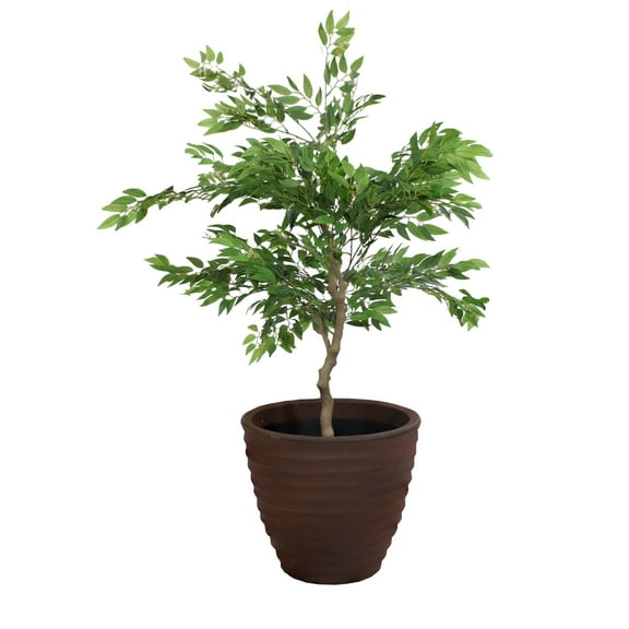 Sunnydaze Ribbed 16" x 16" x 14.25" Round Rust Polyresin Outdoor Planter Pot