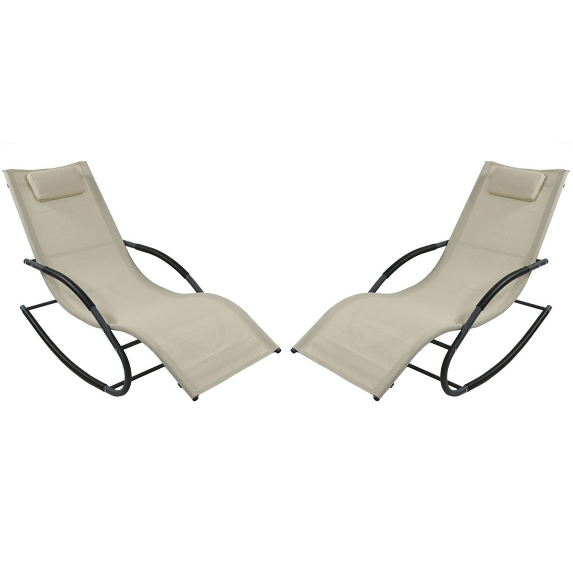 Beige Steel Rocking Wave Lounge Chairs with Cushions, Set of 2