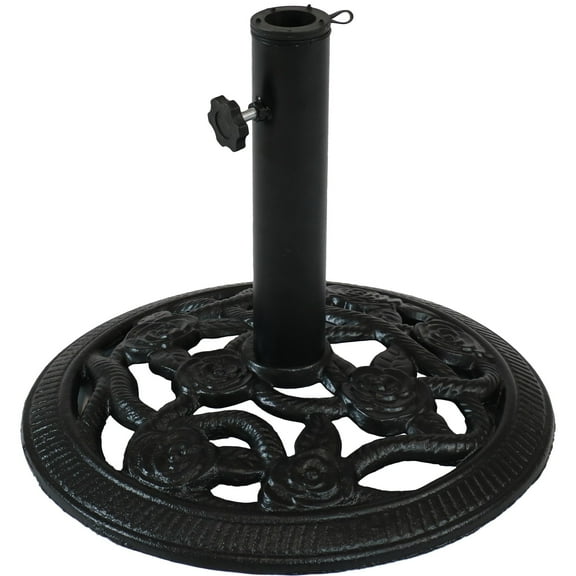Sunnydaze Rose Blossom 17 lb Black Round Cast Iron Market Umbrella Base