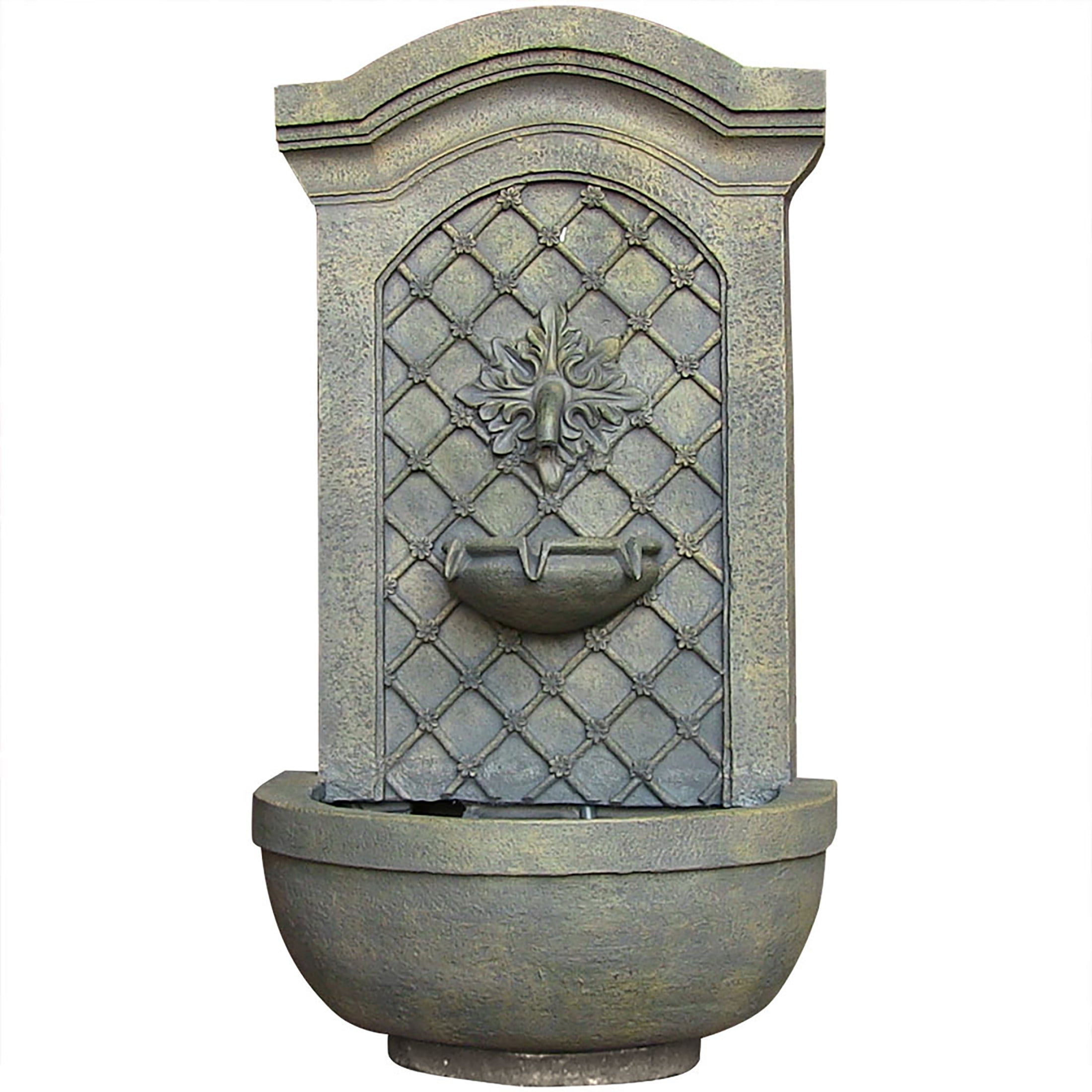 Sunnydaze Rosette Leaf Polystone Outdoor Wall Fountain, French Limestone Finish