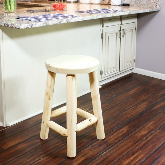Sunnydaze Round Backless Rustic Log Cabin Style Counter-Height Stool, Unfinished