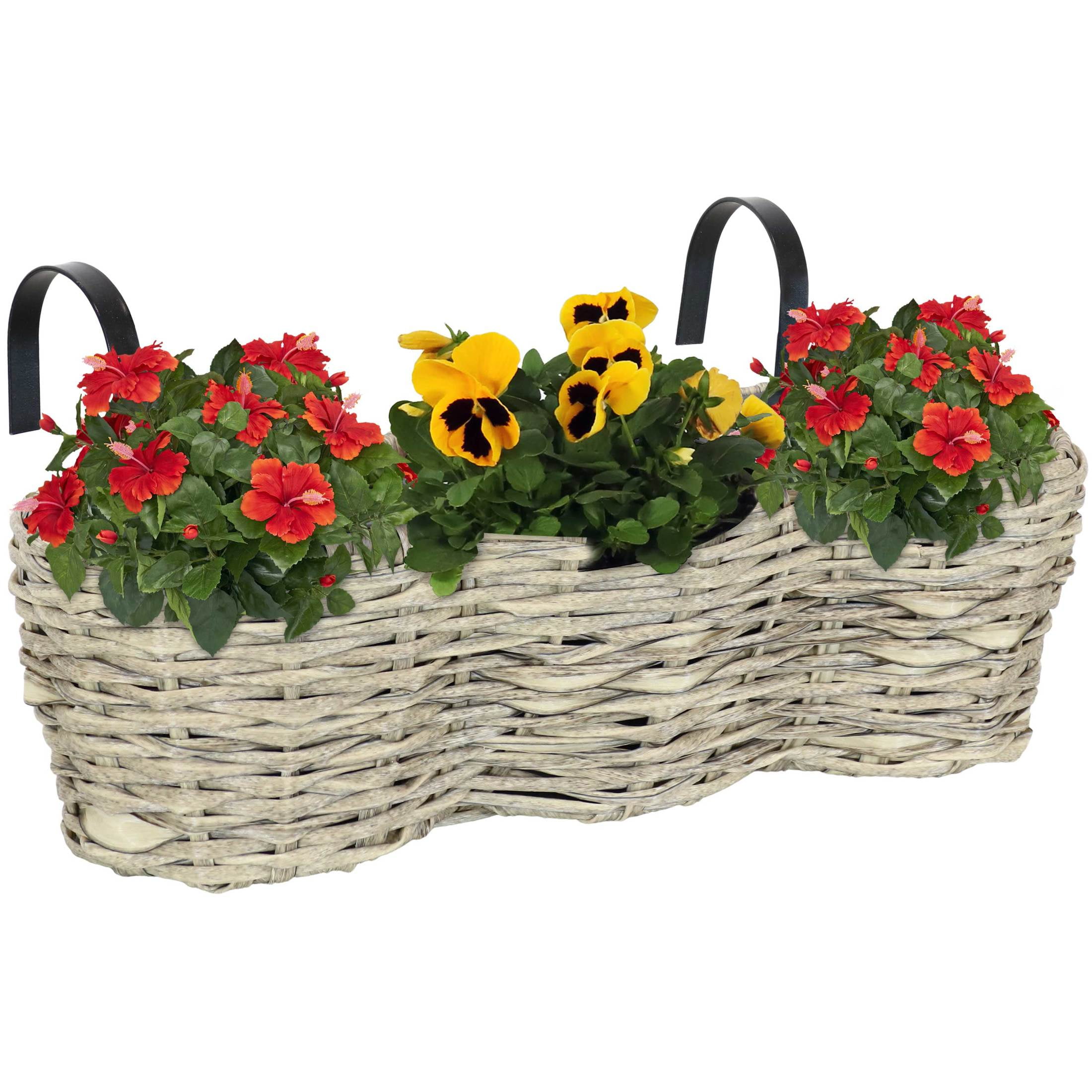 Frost Polyrattan Over-the-Rail Tri-Planter with Black Liners