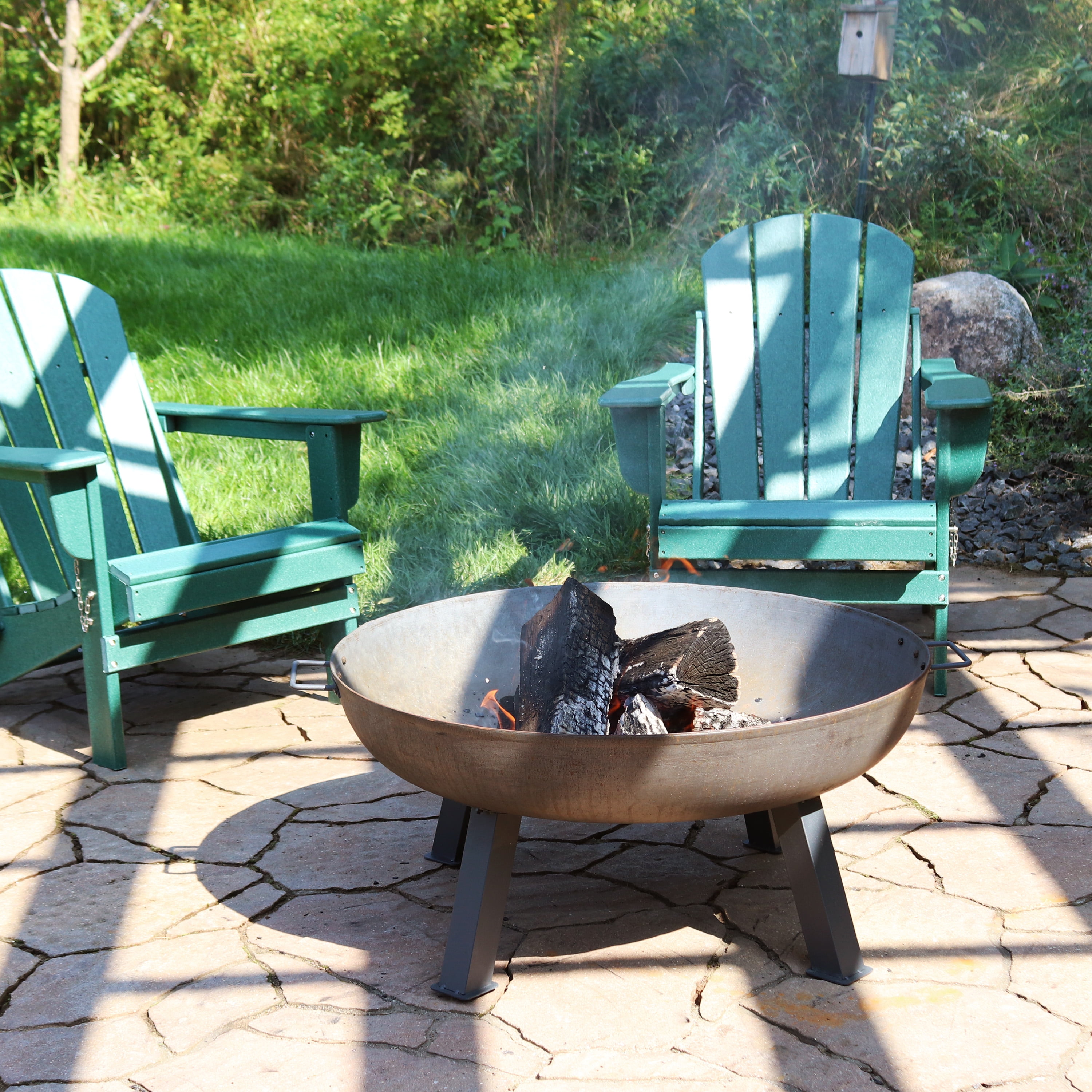 Gray 34-Inch Steel and Cast Iron Wood-Burning Fire Pit