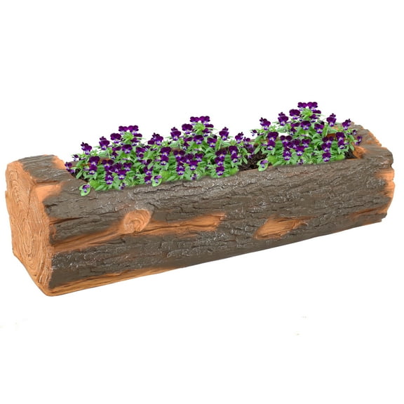 Sunnydaze Rustic Log 35.5" x 13" x 9.75" Polyresin Outdoor Planter with Drainage Holes