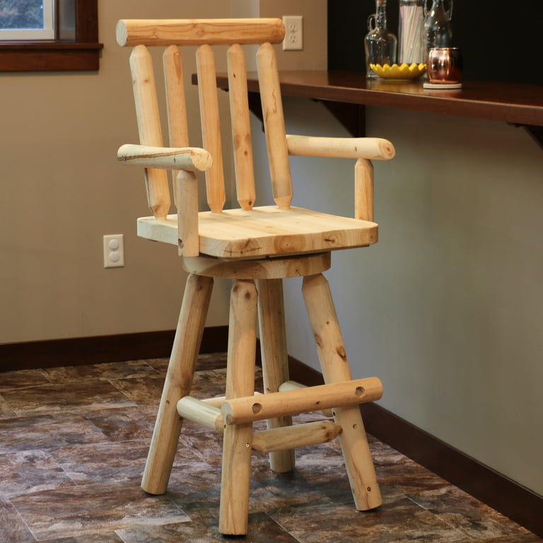 Sunnydaze Square Slat Back Rustic Log Cabin Style Bar Stool Unfinished