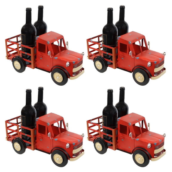 Sunnydaze Rustic Red Truck 4-Piece Metal Countertop Wine Rack - Set of 4