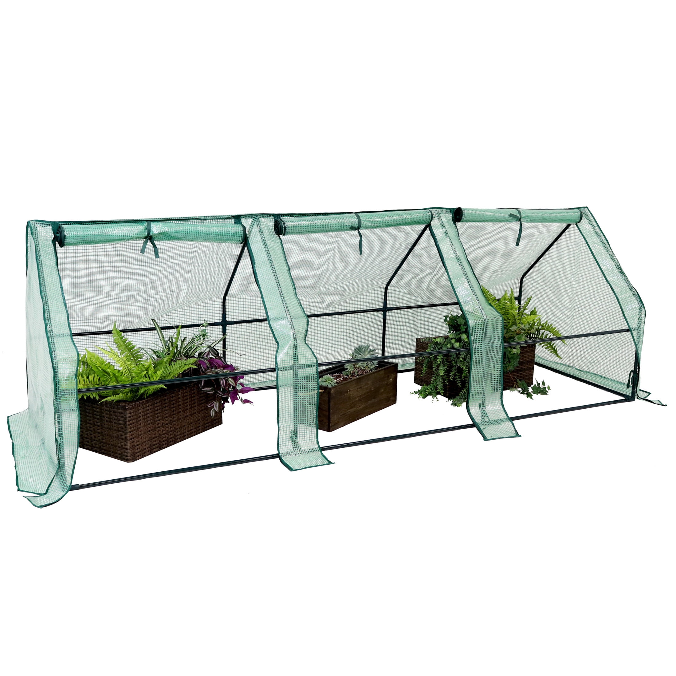 Sunnydaze Green 106" Polyethylene Mini Cloche Greenhouse with Iron Frame