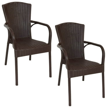 Sunnydaze Segesta Plastic Outdoor Dining Armchair - Set of 2, Wenge