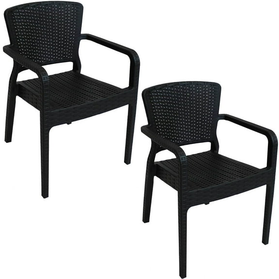 Sunnydaze Segonia Plastic Outdoor Dining Armchair - Set of 2, Black
