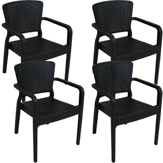 Sunnydaze Segonia Plastic Outdoor Dining Armchair - Set of 4, Black