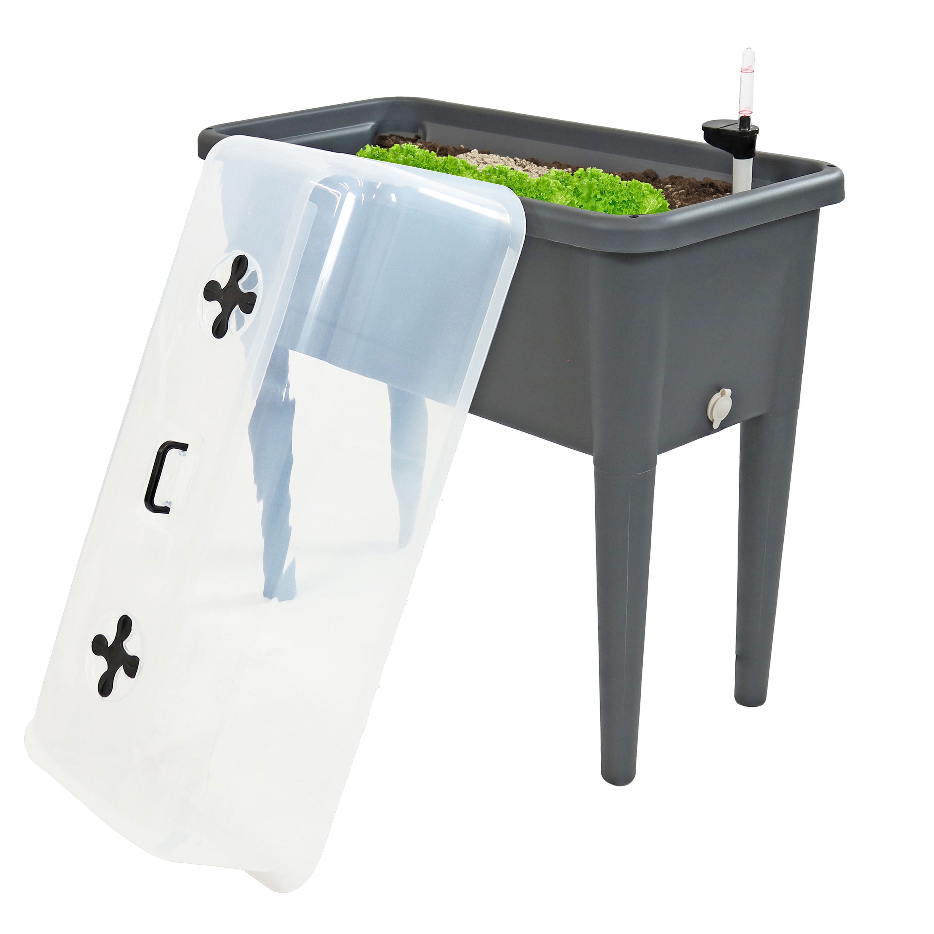 Gray Plastic Self-Watering Raised Garden Bed with Cloche Cover