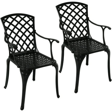 Sunnydaze Crossweave Cast Aluminum Outdoor Dining Chairs - Set of 2, Black
