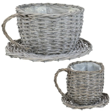 Sunnydaze Set of 2 Gray Willow Wicker Coffee Cup Indoor Planters