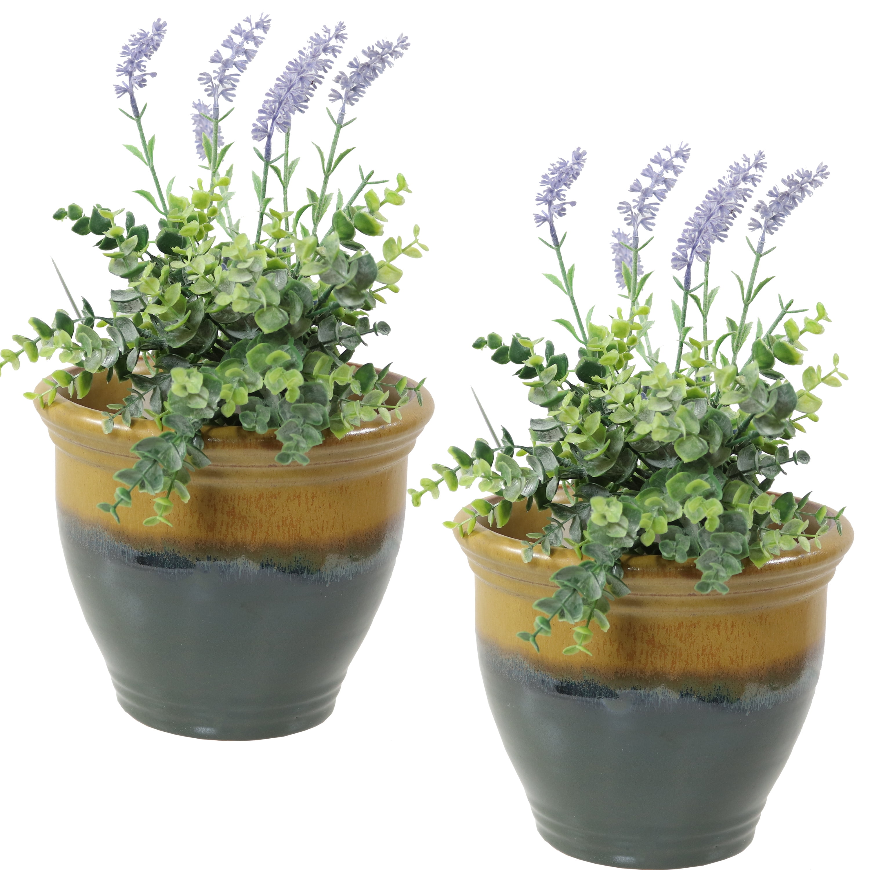Forest Lake Green 9" Glazed Ceramic Indoor/Outdoor Planters Set