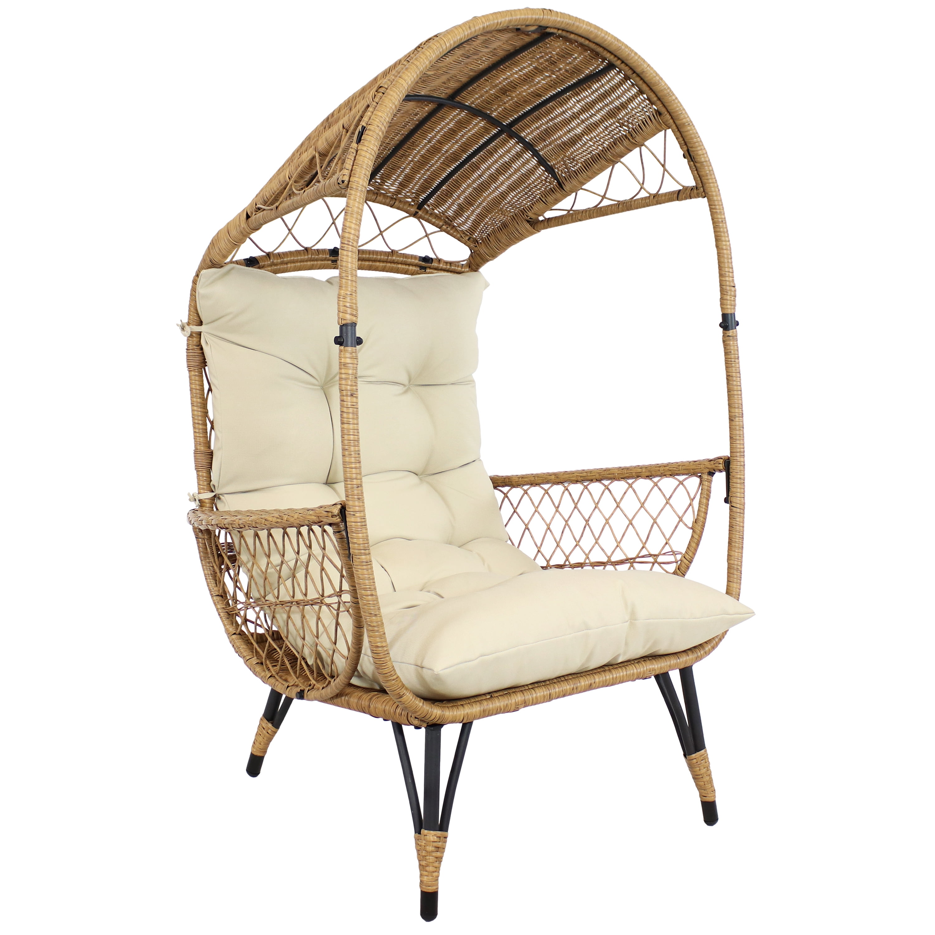 Sunnydaze Shaded Comfort Wicker Outdoor Egg Chair with Legs 56.5