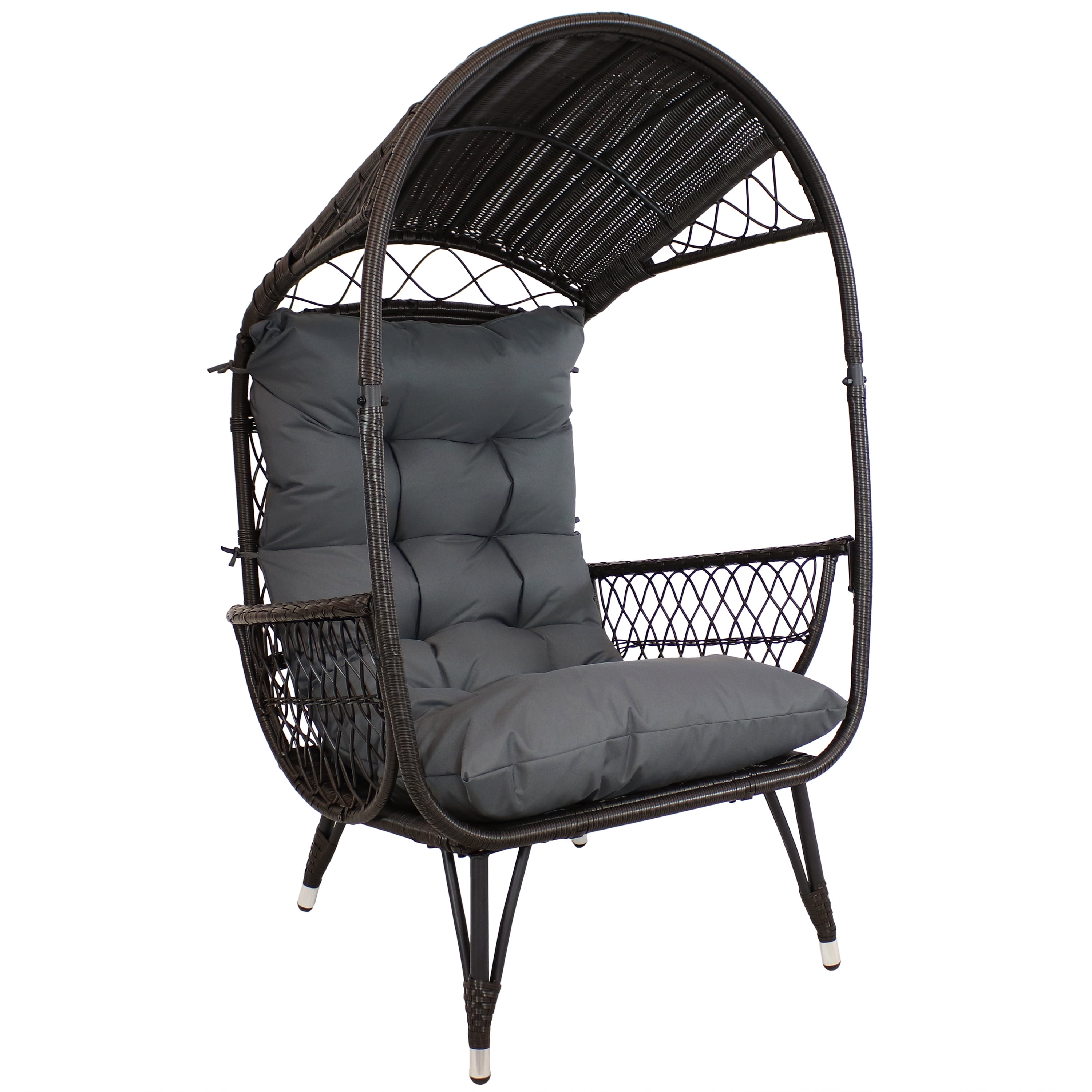 Sunnydaze Shaded Comfort Wicker Outdoor Egg Chair with Legs 56.5