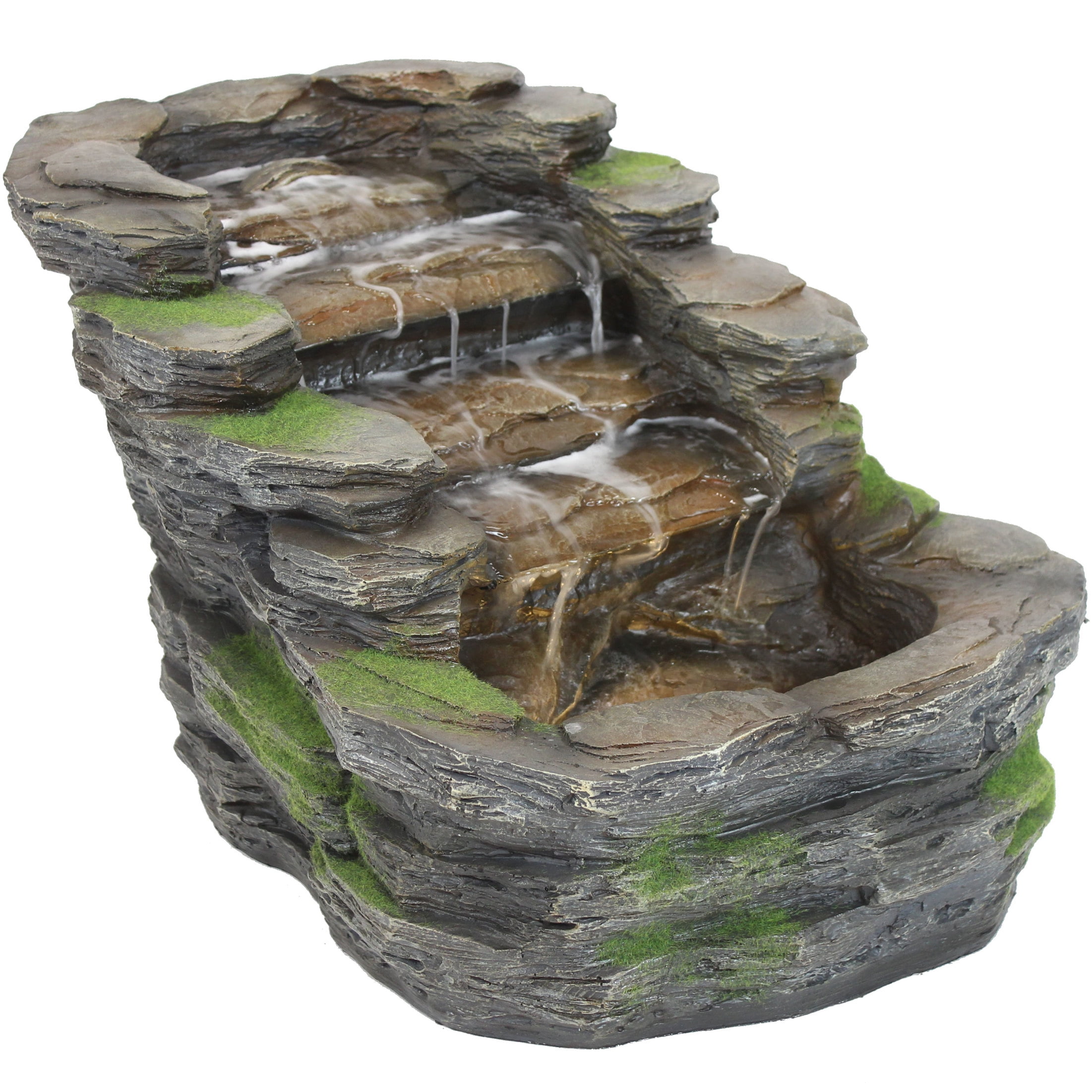 Shale Falls Gray Polyresin Outdoor Fountain with LED Lights