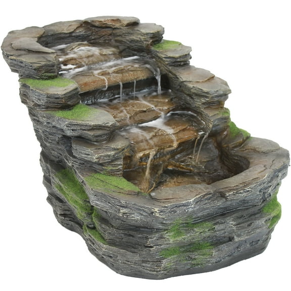 Sunnydaze Shale Falls Polyresin Outdoor Water Fountain with Lights