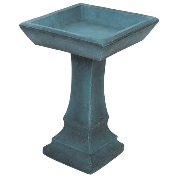 Sunnydaze Simply Square Freestanding Glass Fiber Reinforced Concrete Outdoor Bird Bath, Green