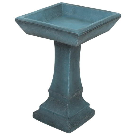 Sunnydaze Simply Square Freestanding Glass Fiber Reinforced Concrete Outdoor Bird Bath, Green