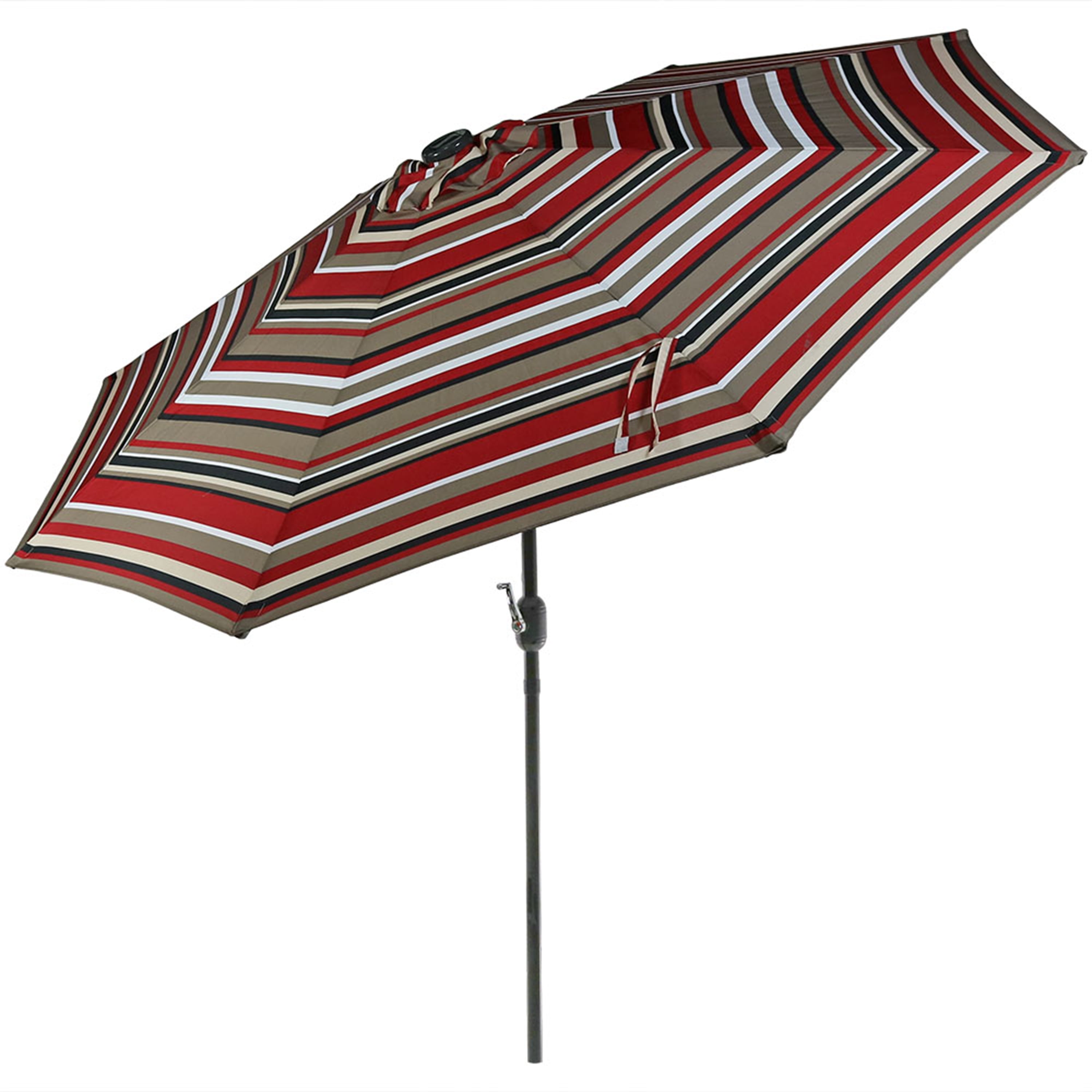 9' Awning Stripe Aluminum Market Umbrella with Solar LED Lights