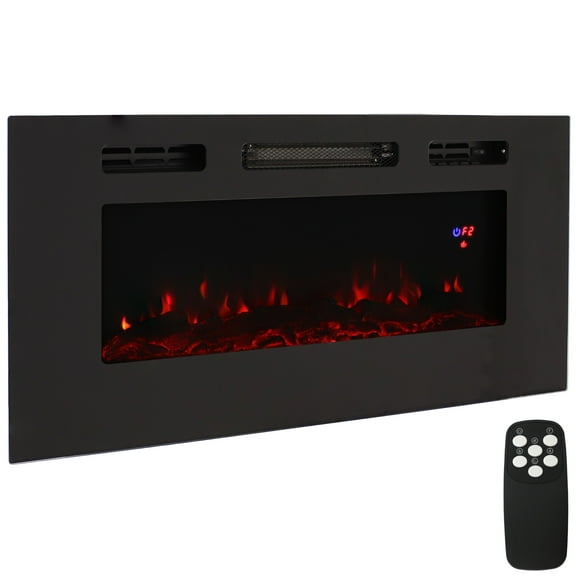 Sunnydaze Sophisticated Hearth 40" x 18.25" Wall-Mount/Recessed Electric Indoor Fireplace, Black
