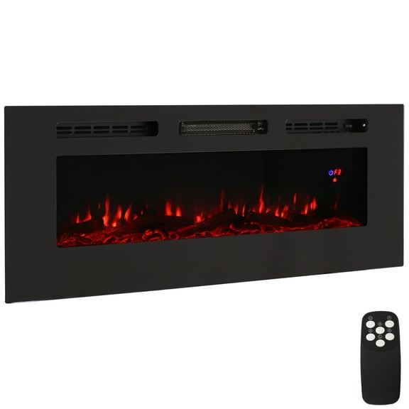 Sunnydaze Sophisticated Hearth 50" x 18.75" Wall-Mount/Recessed Electric Indoor Fireplace, Black