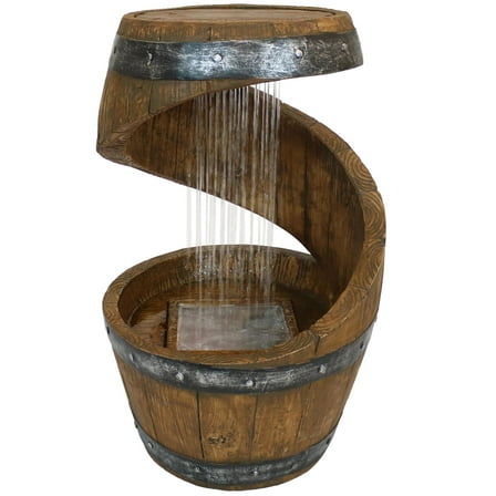 Sunnydaze Spiraling Barrel Resin Outdoor Water Fountain with Light