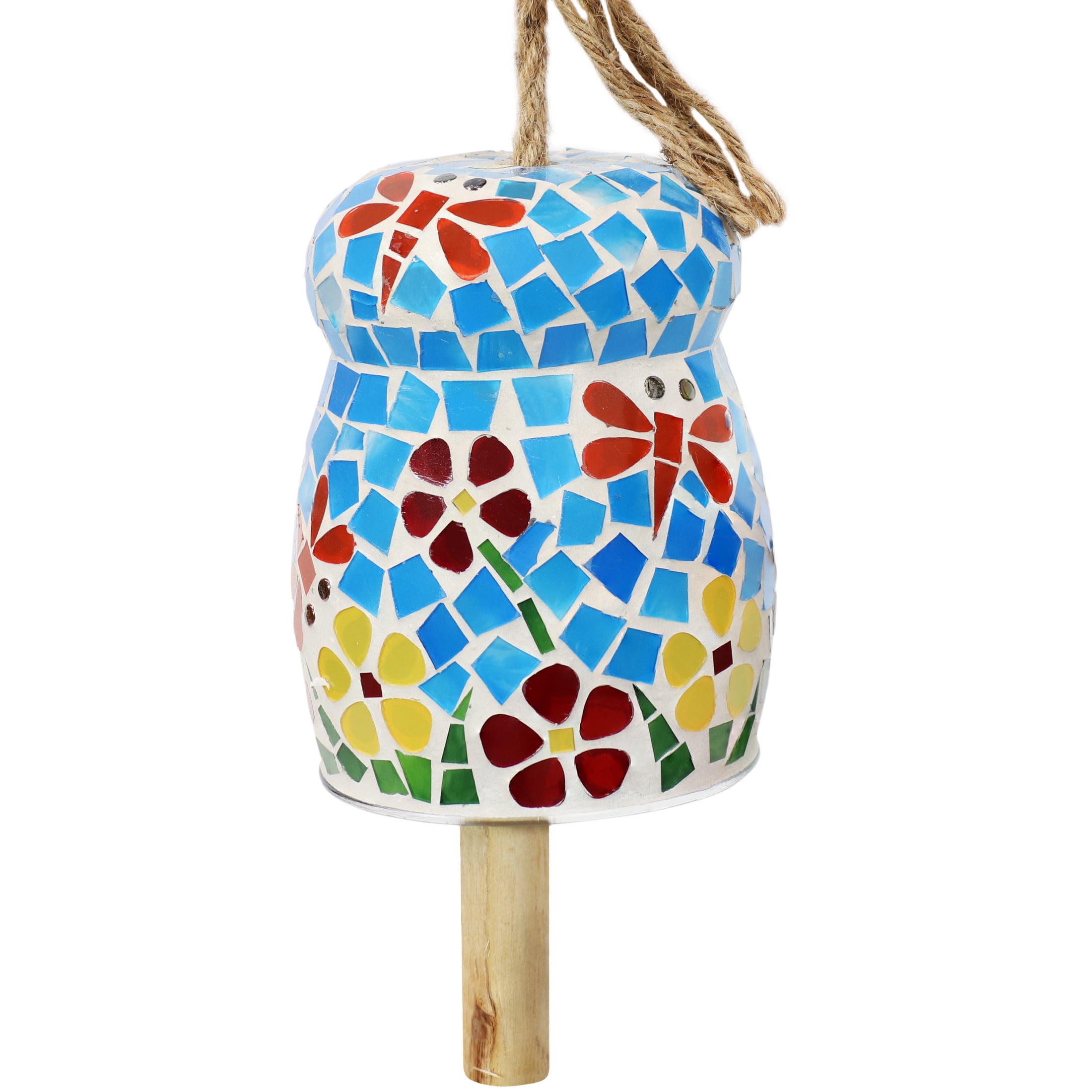 Spring Flowers Mosaic Glass Wind Chime Bell with Iron Hook