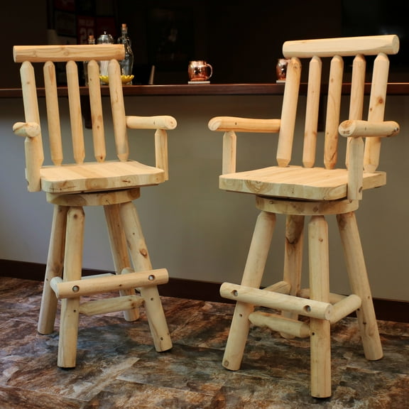 Sunnydaze Square Slat Back Rustic Log Cabin Style Bar Stool, Unfinished (Set of 2)