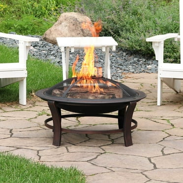 Sunnydaze 29" Round Wood-Burning Bronze Finish Steel Elevated Fire Pit Bowl with Stand