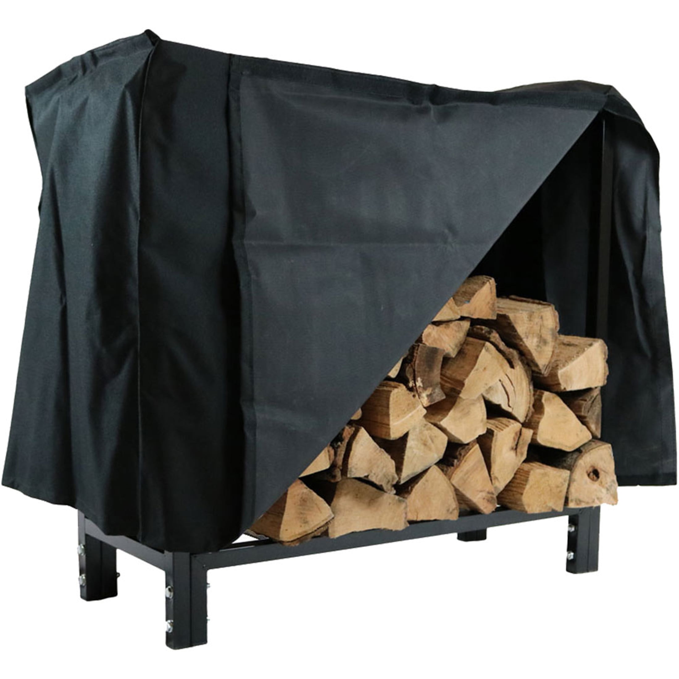 Black Steel Indoor/Outdoor Firewood Log Rack with Protective Cover
