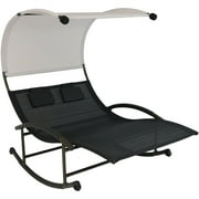 Sunnydaze Steel Outdoor Double Rocking Chaise Lounge with Canopy Shade, Black