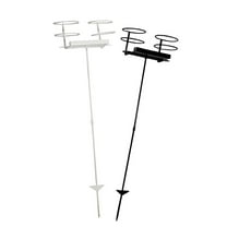 Sunnydaze Steel Outdoor Drink Holder Stakes with Side Tray, Black/White (Set of 2)